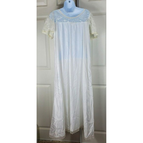 Vintage Corhan Nightgown Long Satin Sweep Ivory Embroidered Lace Medium Bridal - Picture 5 of 6